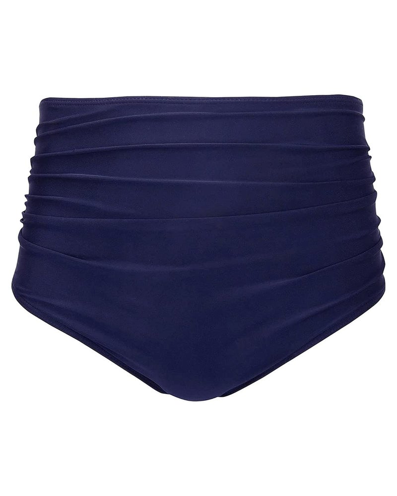 Tempt Me Women Retro High Waist Bikini Bottom Navy Blue Ruched Swim Brief Plus Size Bathing Suit Bottom XXL - Image 1